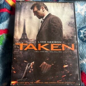 Taken (Liam Neeson) DVD — Black & Orange Action Movie Cover